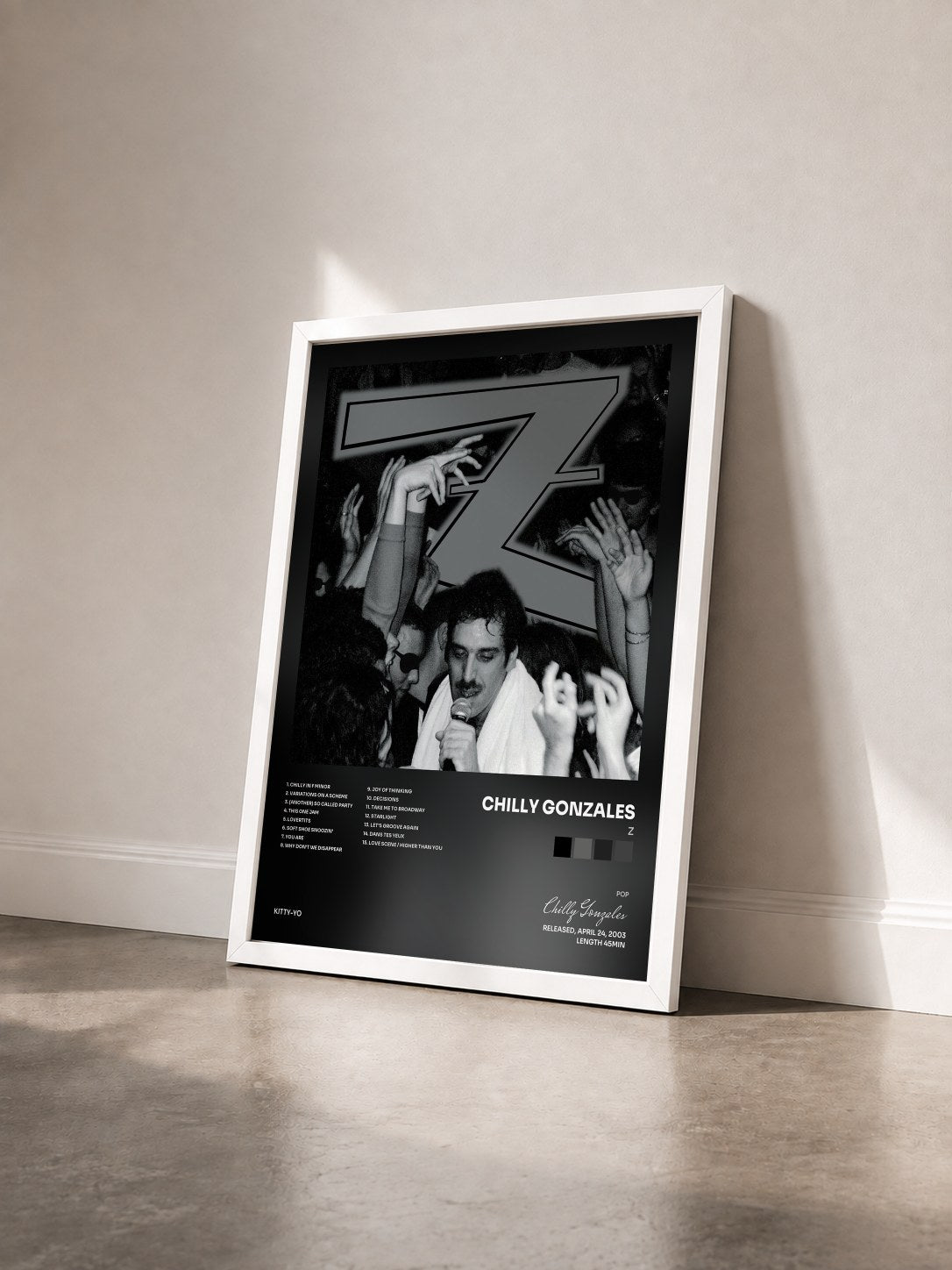 #blanc Tableau de l'album Z de Chilly Gonzales vu de trois quarts, cadre blanc