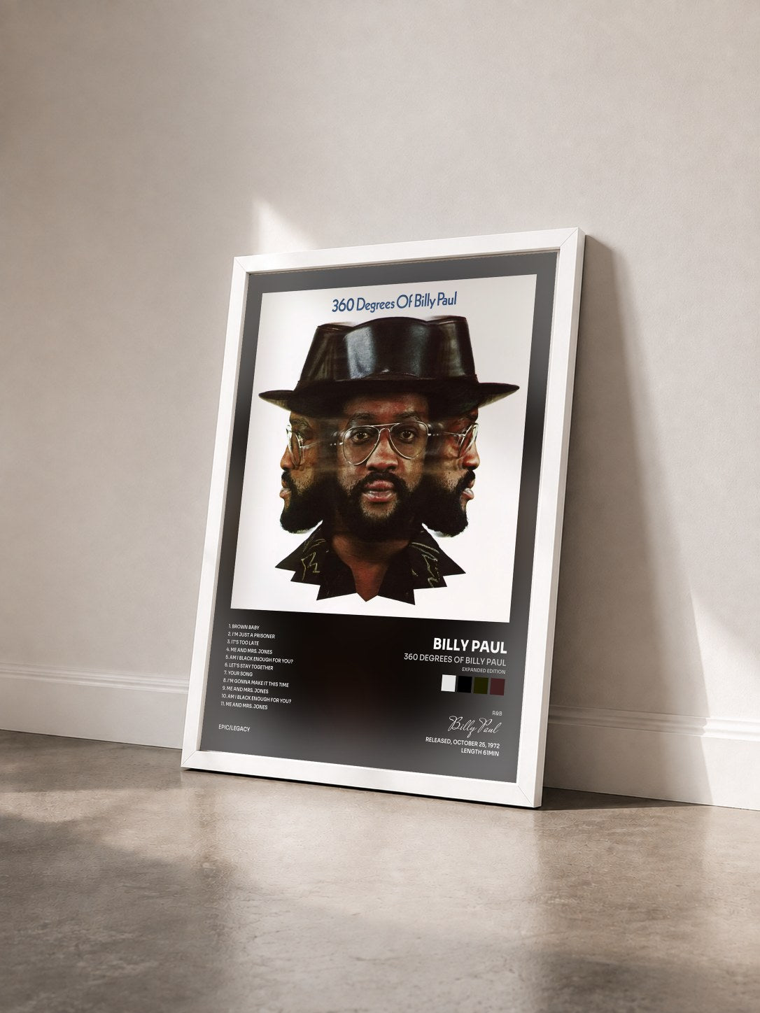 #blanc Tableau de l'album 360 Degrees of Billy Paul (Expanded Edition) de Billy Paul vu de trois quarts, cadre blanc
