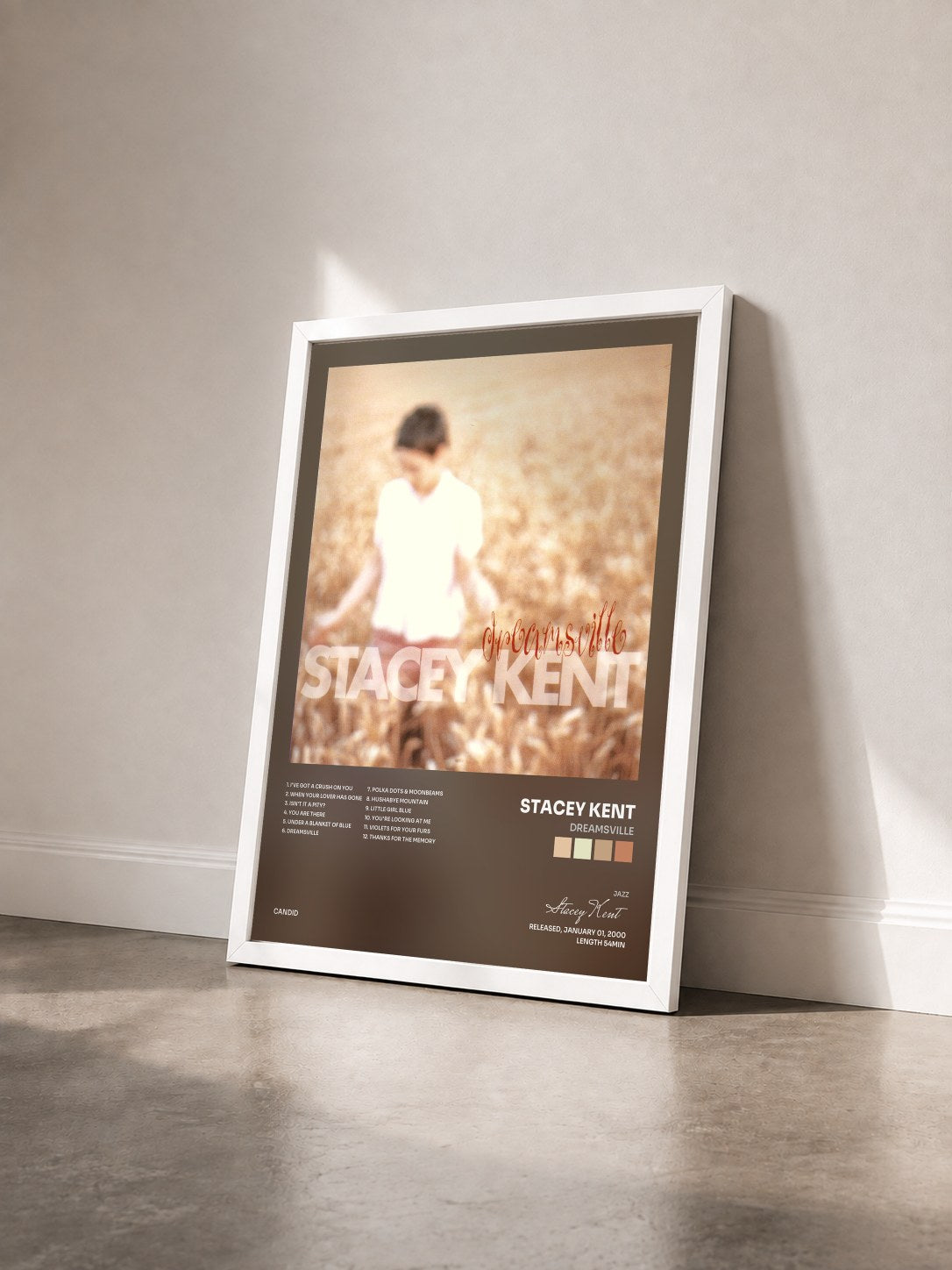 #blanc Tableau de l'album Dreamsville de Stacey Kent vu de trois quarts, cadre blanc