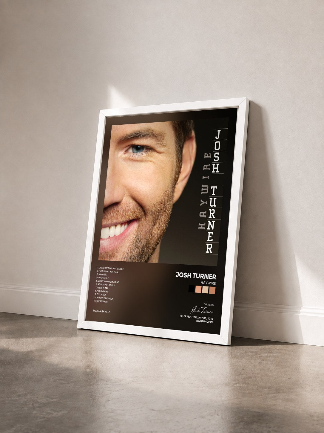 #blanc Tableau de l'album Haywire de Josh Turner vu de trois quarts, cadre blanc