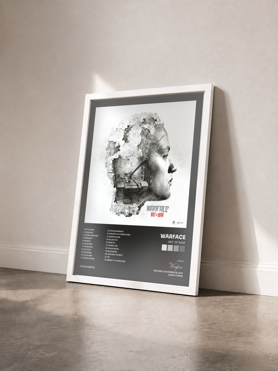 #blanc Tableau de l'album Art Of War de Warface vu de trois quarts, cadre blanc