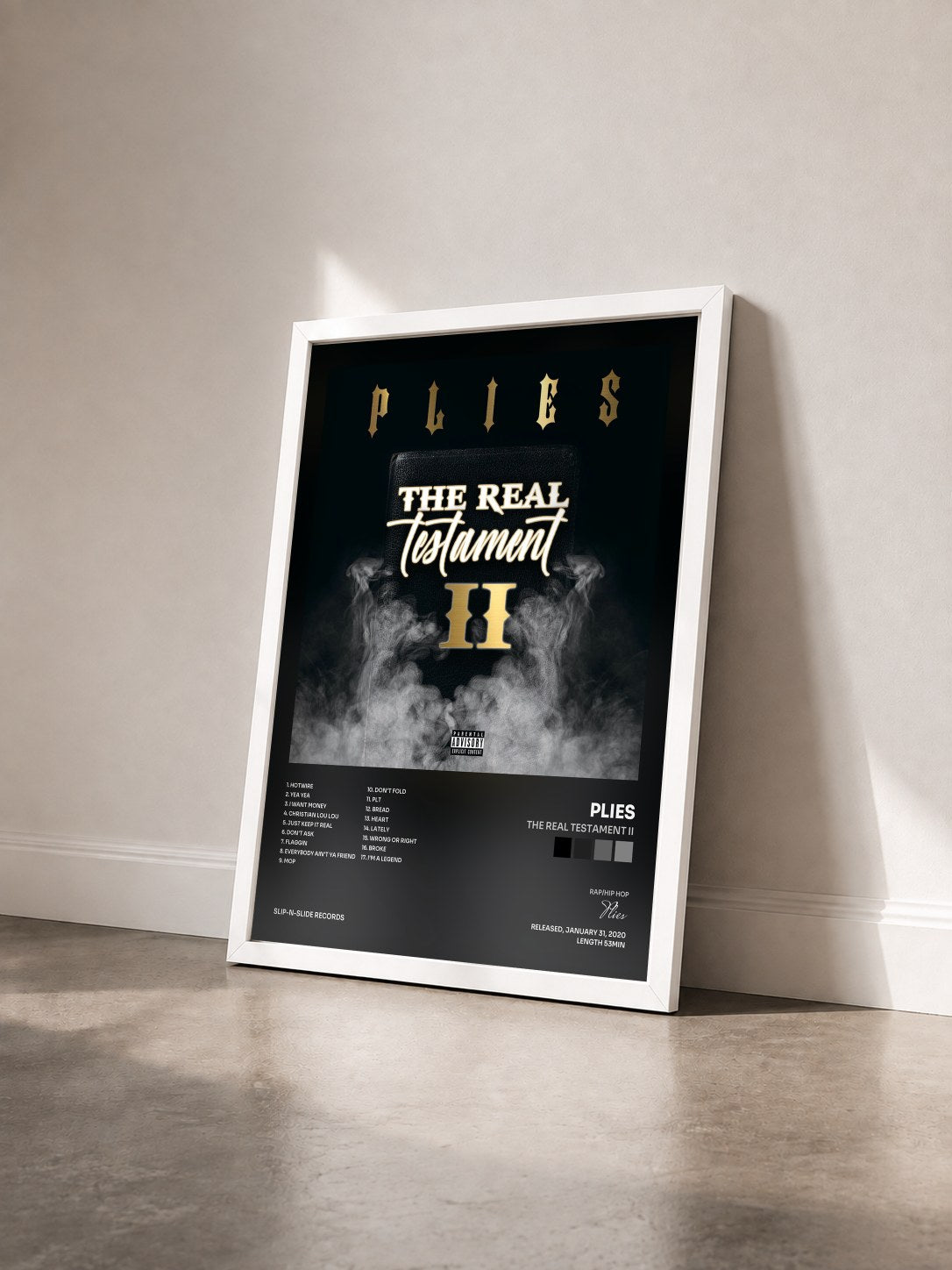 #blanc Tableau de l'album The Real Testament II de Plies vu de trois quarts, cadre blanc
