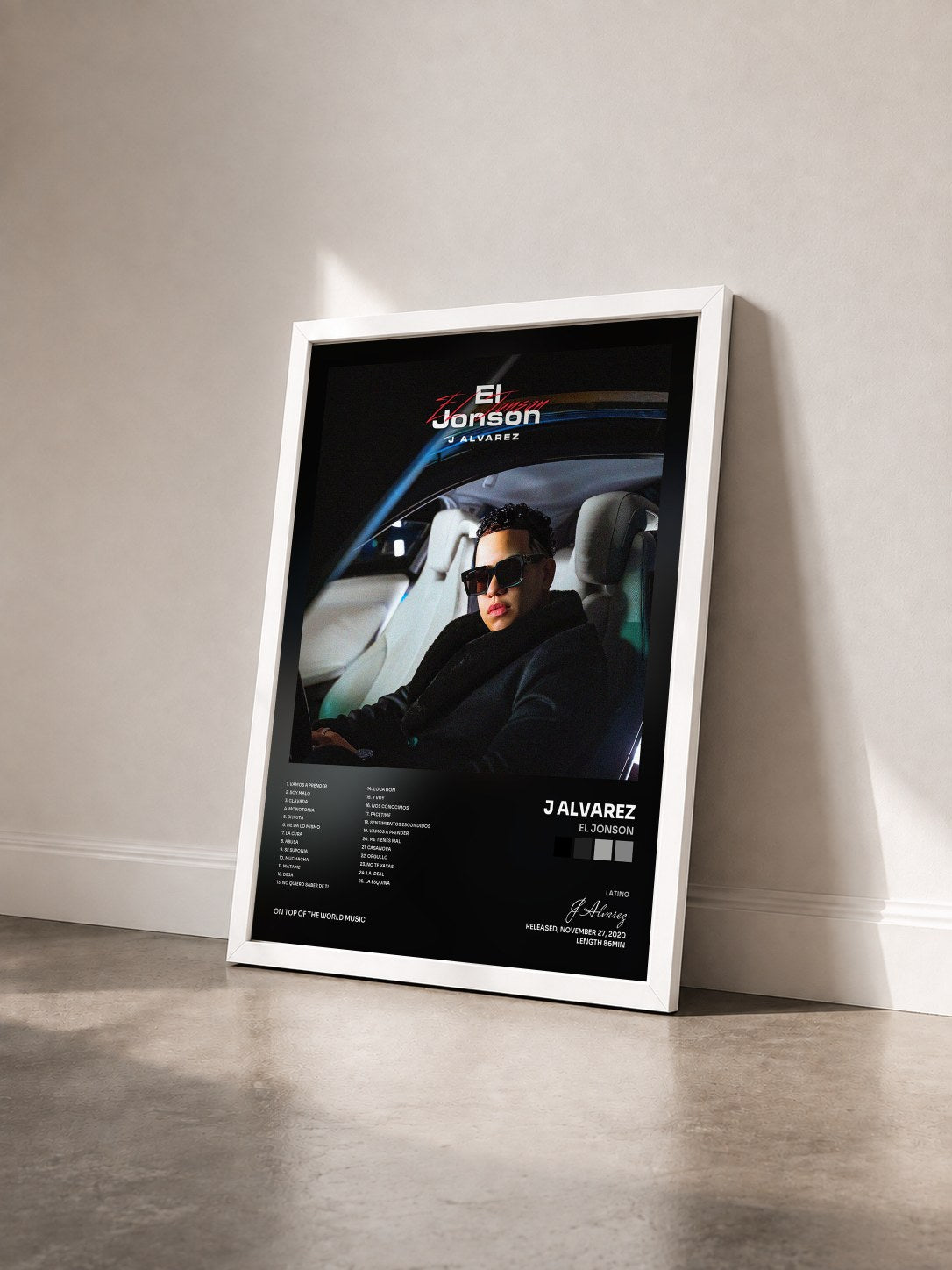 #blanc Tableau de l'album El Jonson de J Alvarez vu de trois quarts, cadre blanc
