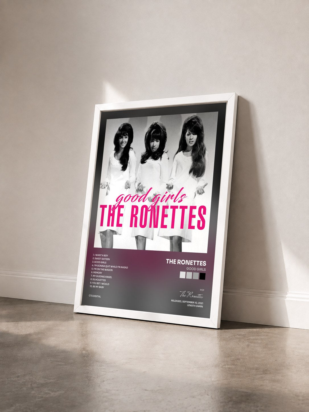 #blanc Tableau de l'album Good Girls de The Ronettes vu de trois quarts, cadre blanc
