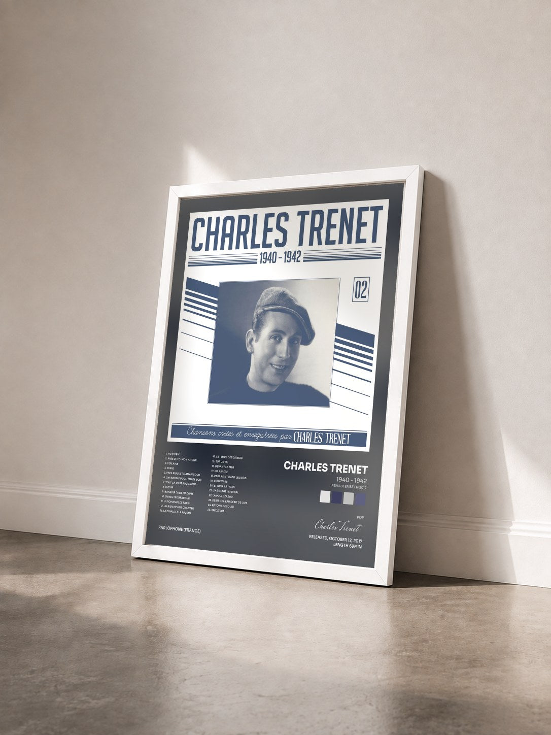 #blanc Tableau de l'album 1940 - 1942 (Remasterisé en 2017) de Charles Trenet vu de trois quarts, cadre blanc