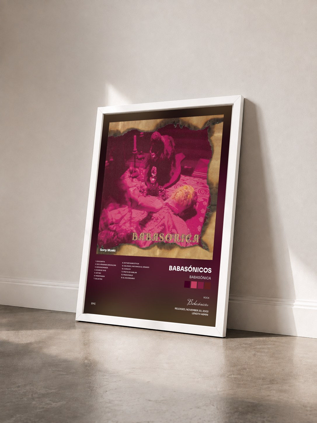 #blanc Tableau de l'album Babasónica de Babasónicos vu de trois quarts, cadre blanc