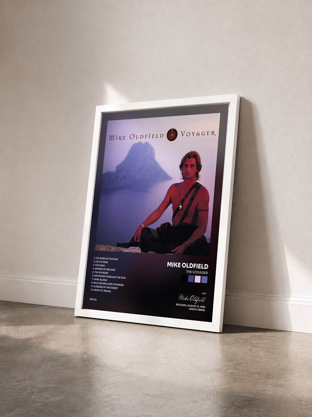 #blanc Tableau de l'album The Voyager de Mike Oldfield vu de trois quarts, cadre blanc