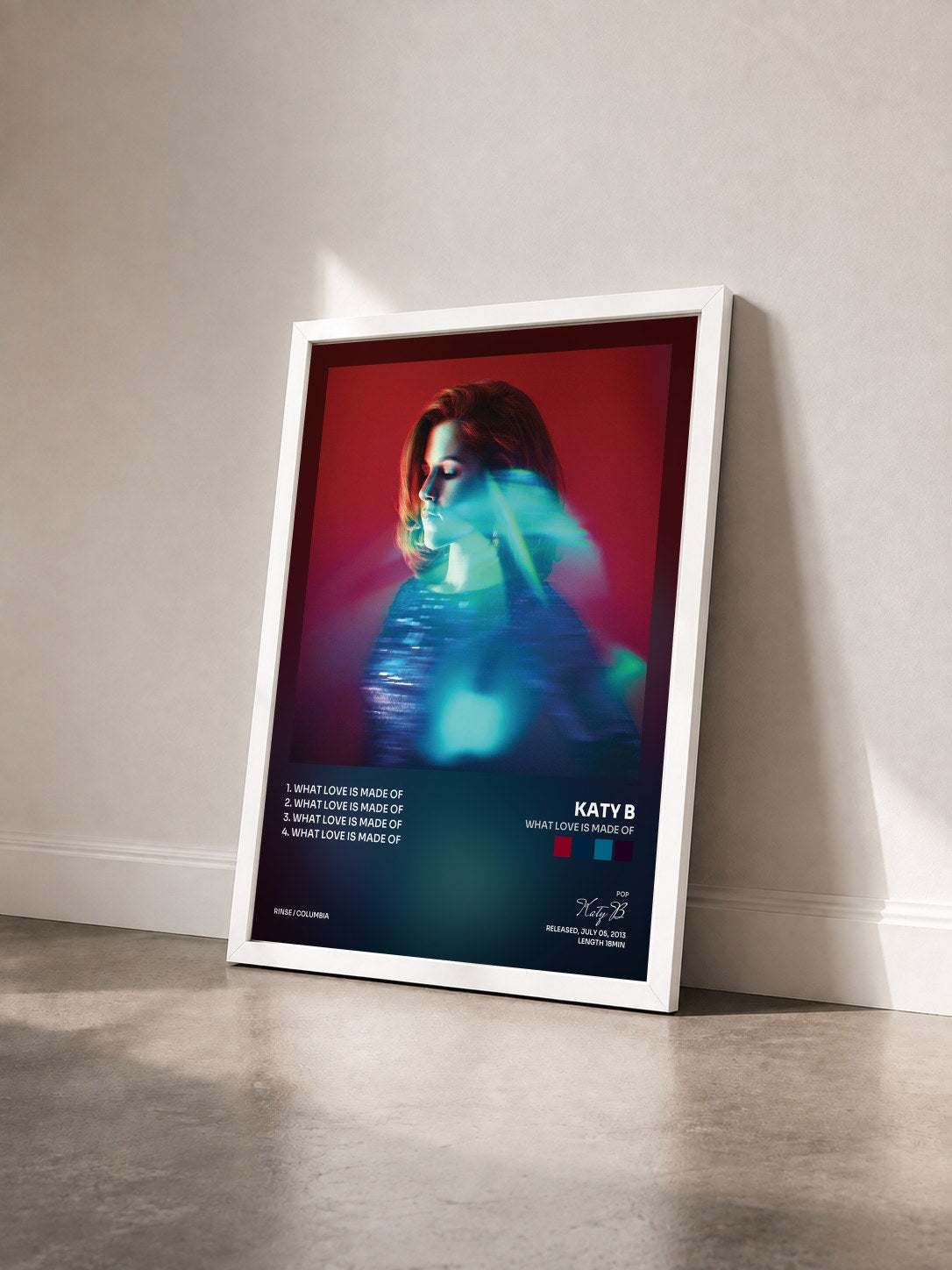 #blanc Tableau de l'album What Love is Made of de Katy B vu de trois quarts, cadre blanc