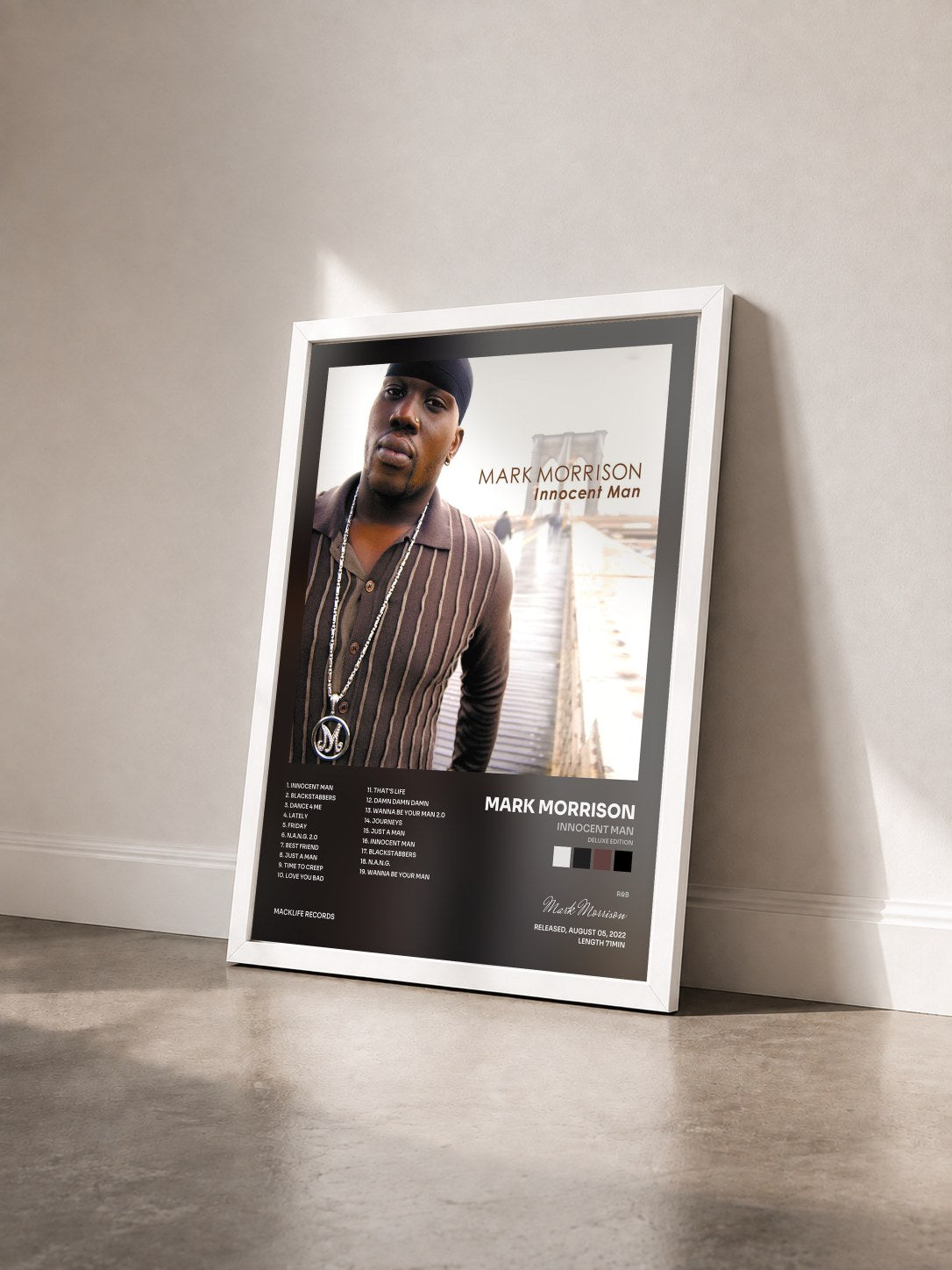 #blanc Tableau de l'album Innocent Man (Deluxe Edition) de Mark Morrison vu de trois quarts, cadre blanc