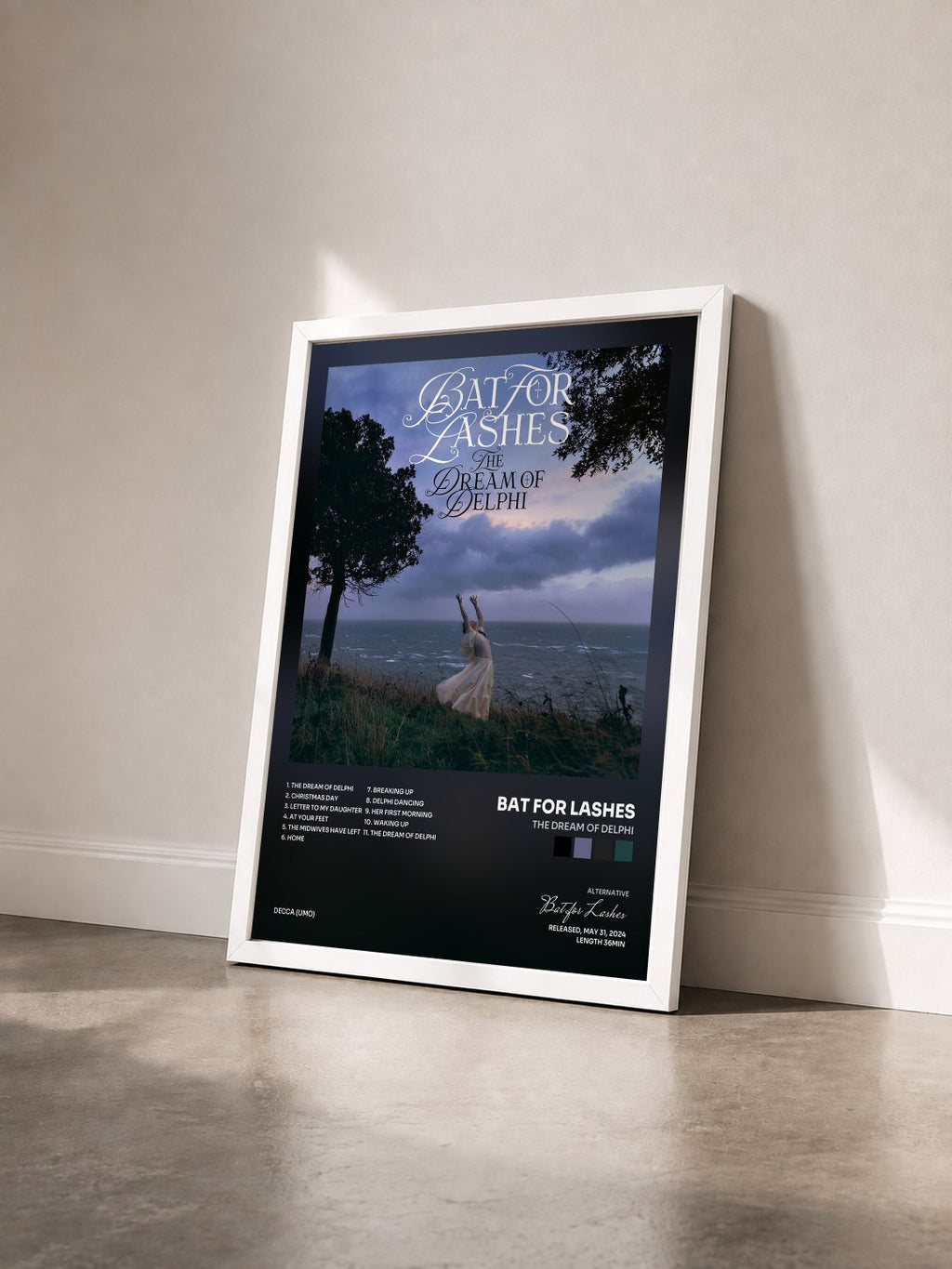#blanc The Dream of Delphi by Bat for Lashes as a framed art print seen at an angle, white frame