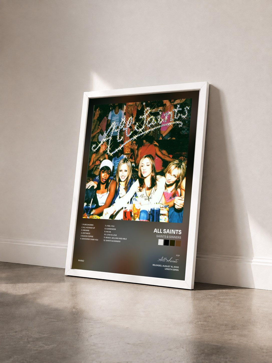 #blanc Tableau de l'album Saints & Sinners de All Saints vu de trois quarts, cadre blanc