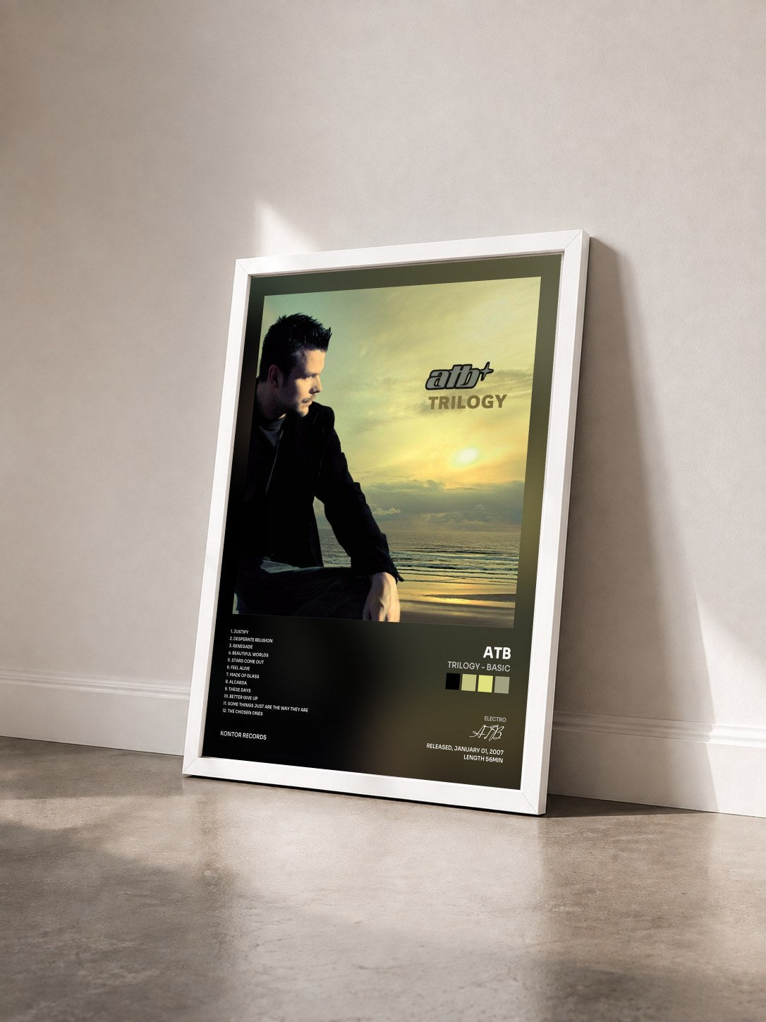 #blanc Tableau de l'album Trilogy - Basic de ATB vu de trois quarts, cadre blanc