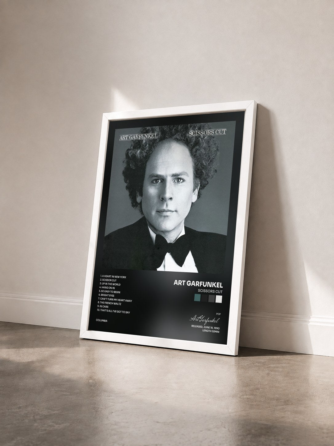 #blanc Tableau de l'album Scissors Cut de Art Garfunkel vu de trois quarts, cadre blanc
