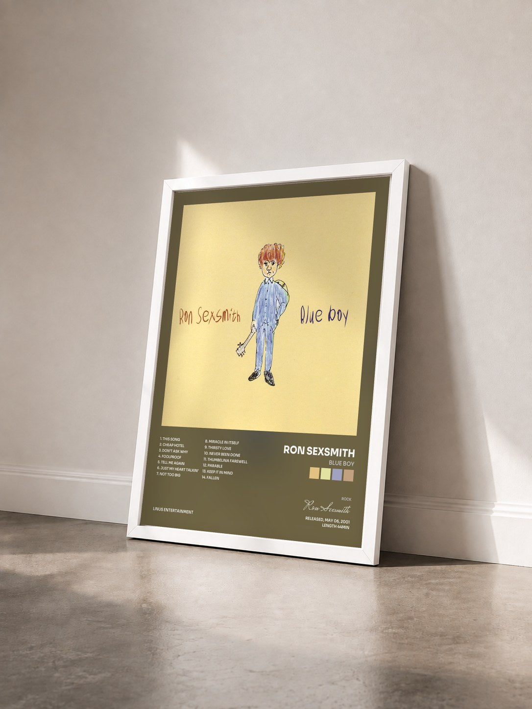 #blanc Tableau de l'album Blue Boy de Ron Sexsmith vu de trois quarts, cadre blanc