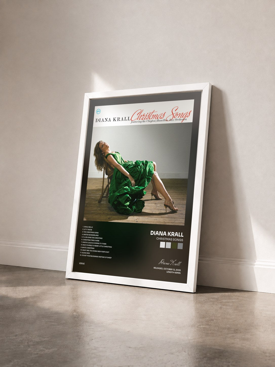 #blanc Tableau de l'album Christmas Songs de Diana Krall vu de trois quarts, cadre blanc