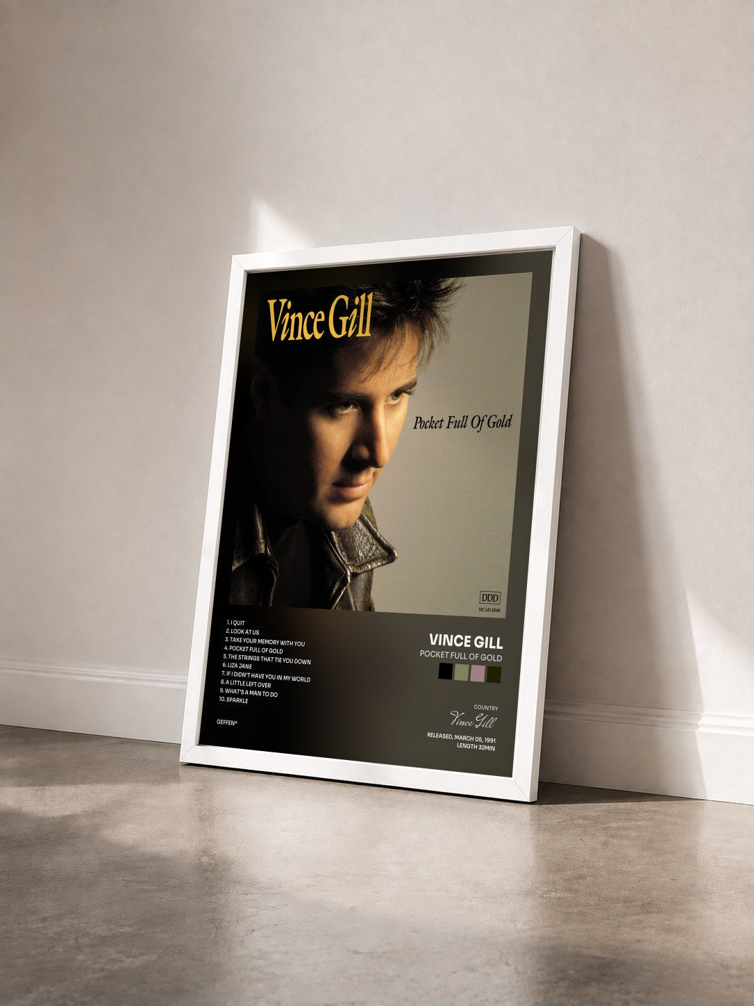 #blanc Tableau de l'album Pocket Full Of Gold de Vince Gill vu de trois quarts, cadre blanc