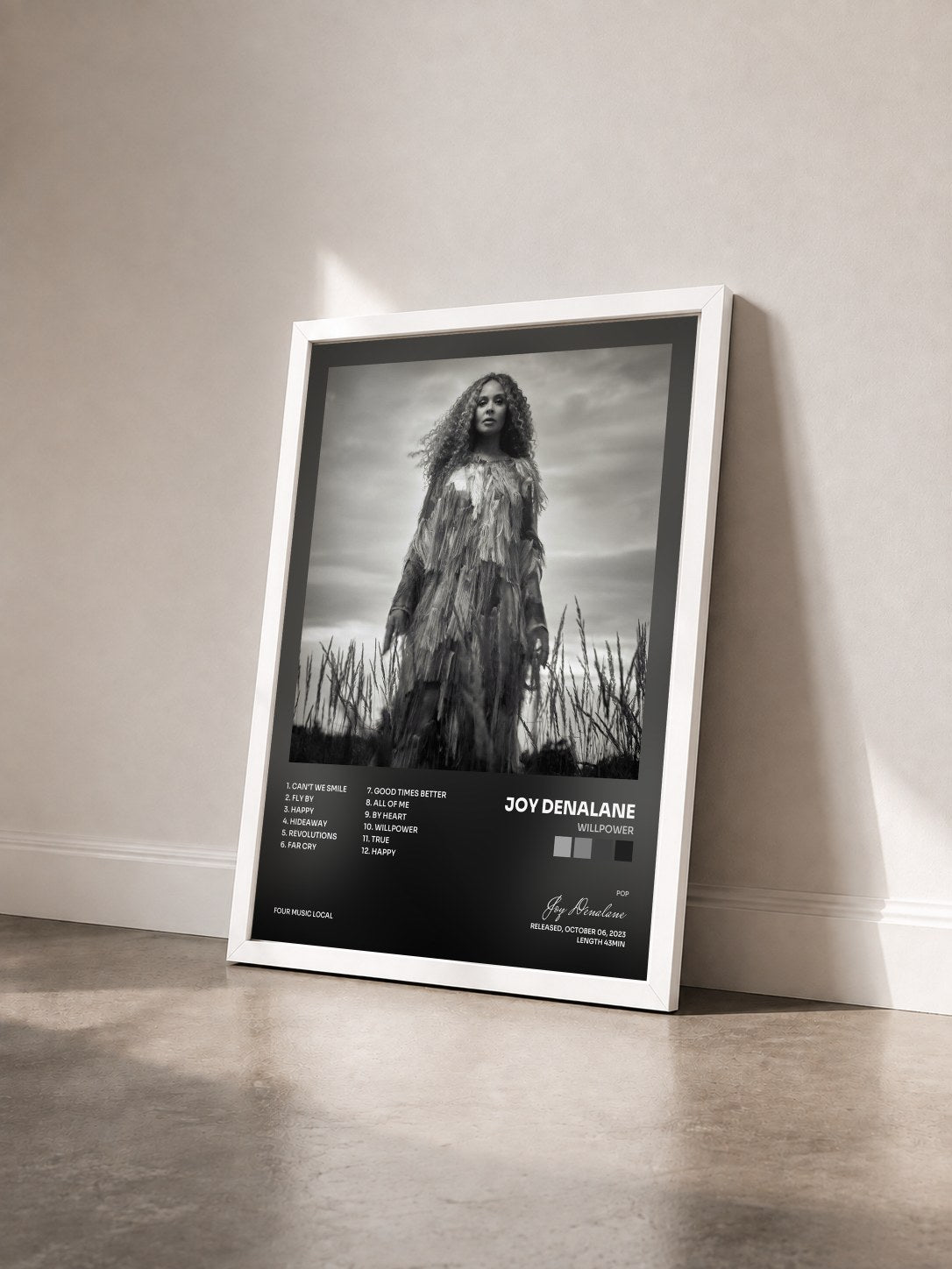#blanc Tableau de l'album WILLPOWER de Joy Denalane vu de trois quarts, cadre blanc