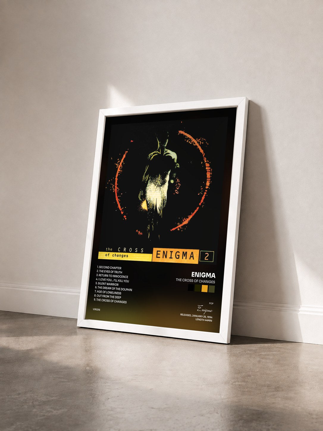 #blanc Tableau de l'album The Cross Of Changes de Enigma vu de trois quarts, cadre blanc