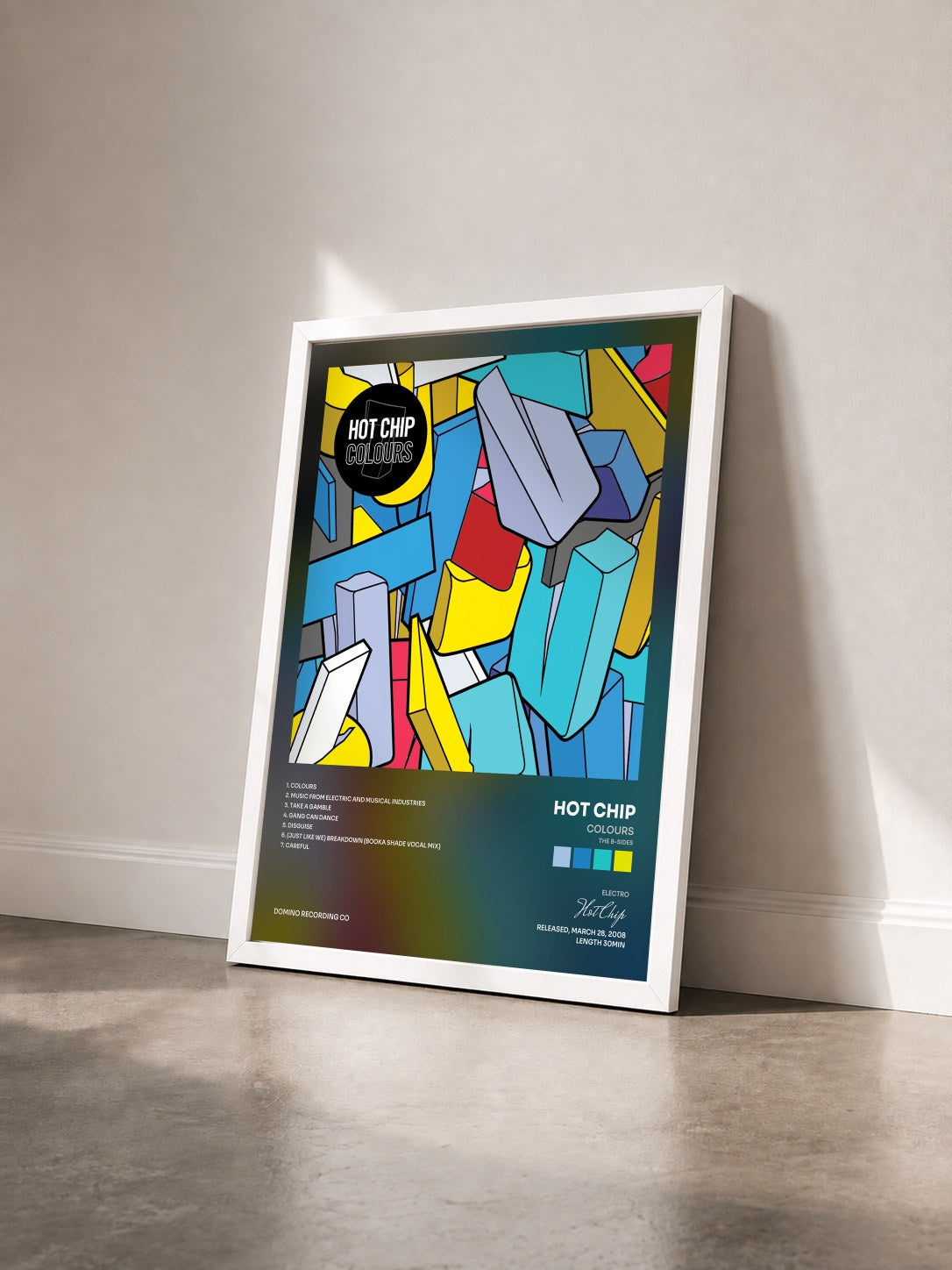 #blanc Tableau de l'album Colours (The B-Sides) de Hot Chip vu de trois quarts, cadre blanc