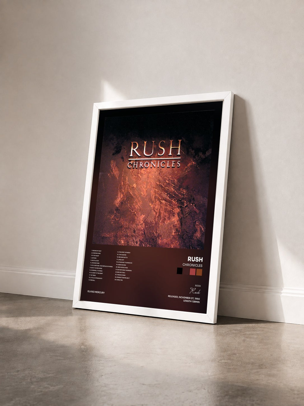 #blanc Tableau de l'album Chronicles de Rush vu de trois quarts, cadre blanc