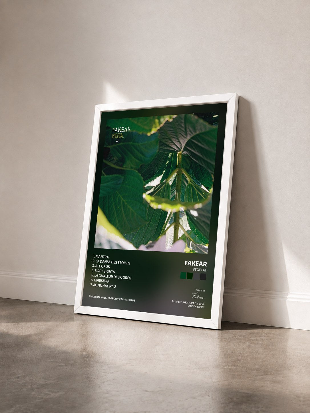 #blanc Tableau de l'album Vegetal de Fakear vu de trois quarts, cadre blanc