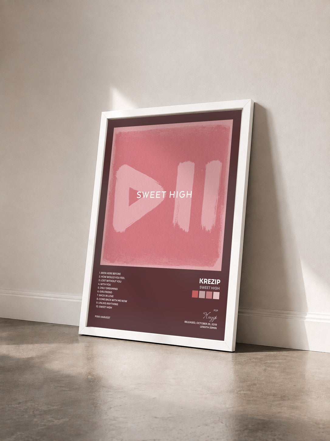 #blanc Tableau de l'album Sweet High de Krezip vu de trois quarts, cadre blanc