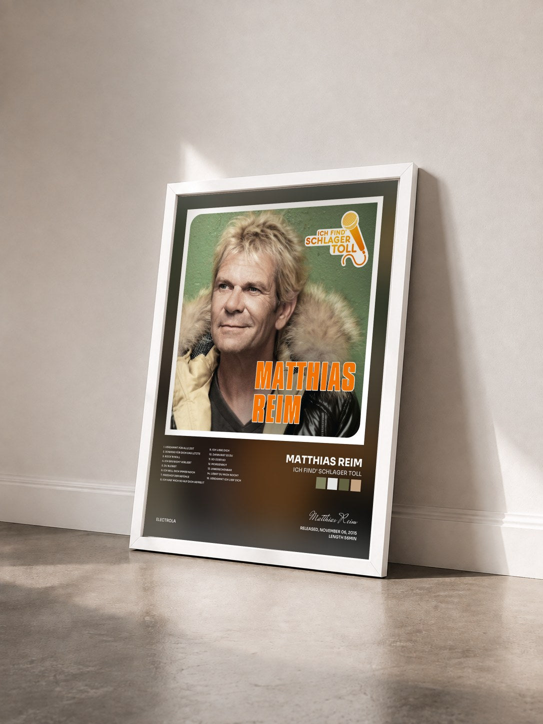 #blanc Tableau de l'album Ich find' Schlager toll de Matthias Reim vu de trois quarts, cadre blanc
