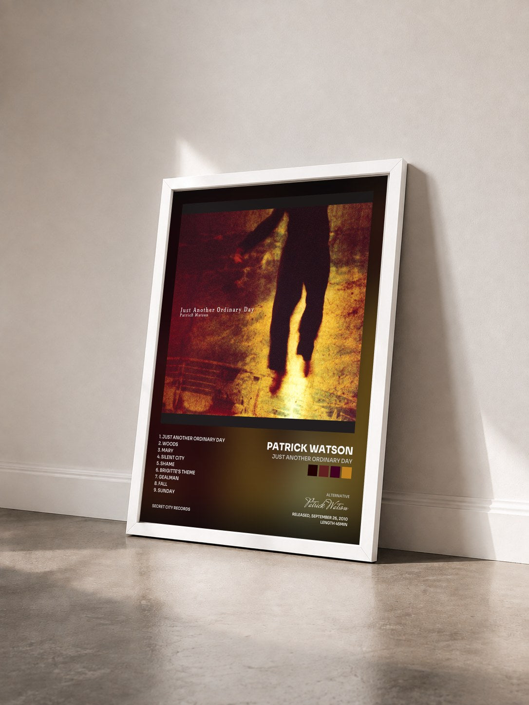 #blanc Tableau de l'album Just Another Ordinary Day de Patrick Watson vu de trois quarts, cadre blanc