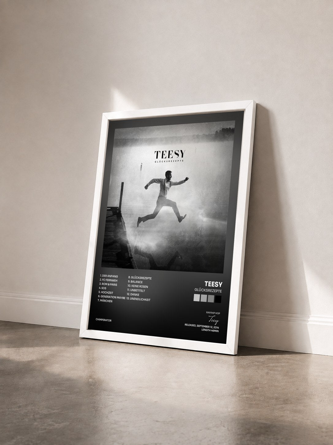 #blanc Tableau de l'album Glücksrezepte de Teesy vu de trois quarts, cadre blanc