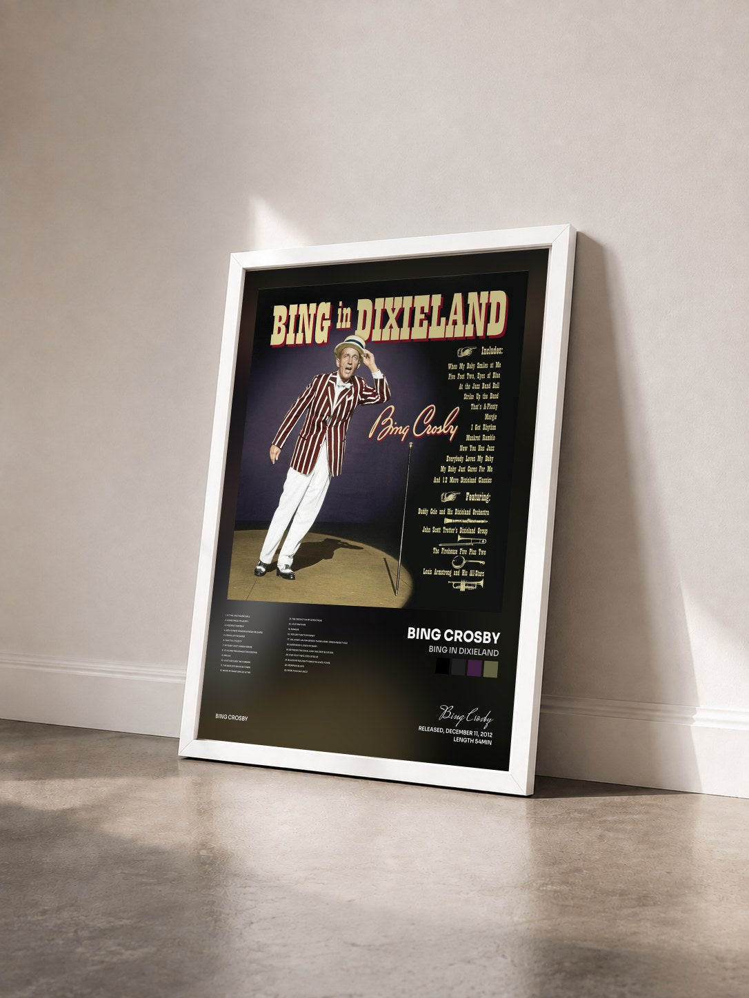 #blanc Tableau de l'album Bing In Dixieland de Bing Crosby vu de trois quarts, cadre blanc