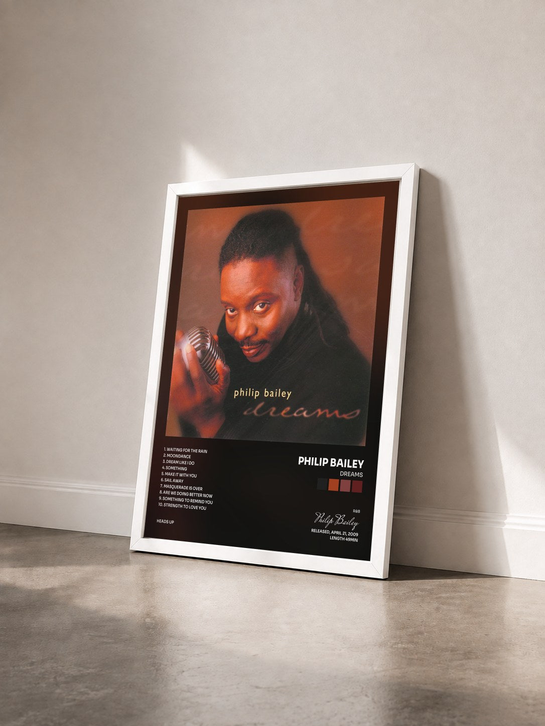 #blanc Tableau de l'album Dreams de Philip Bailey vu de trois quarts, cadre blanc