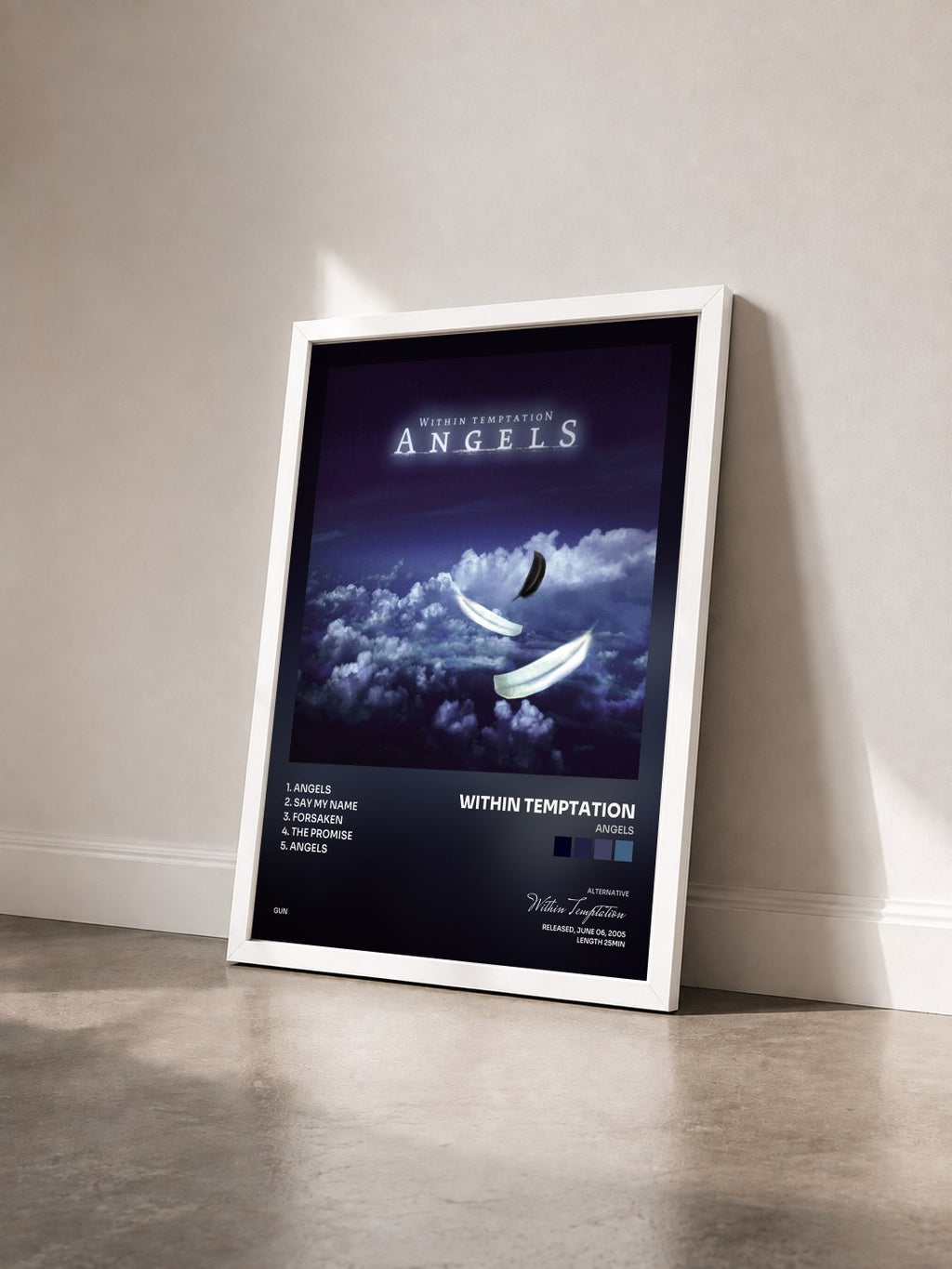 #blanc Tableau de l'album Angels de Within Temptation vu de trois quarts, cadre blanc