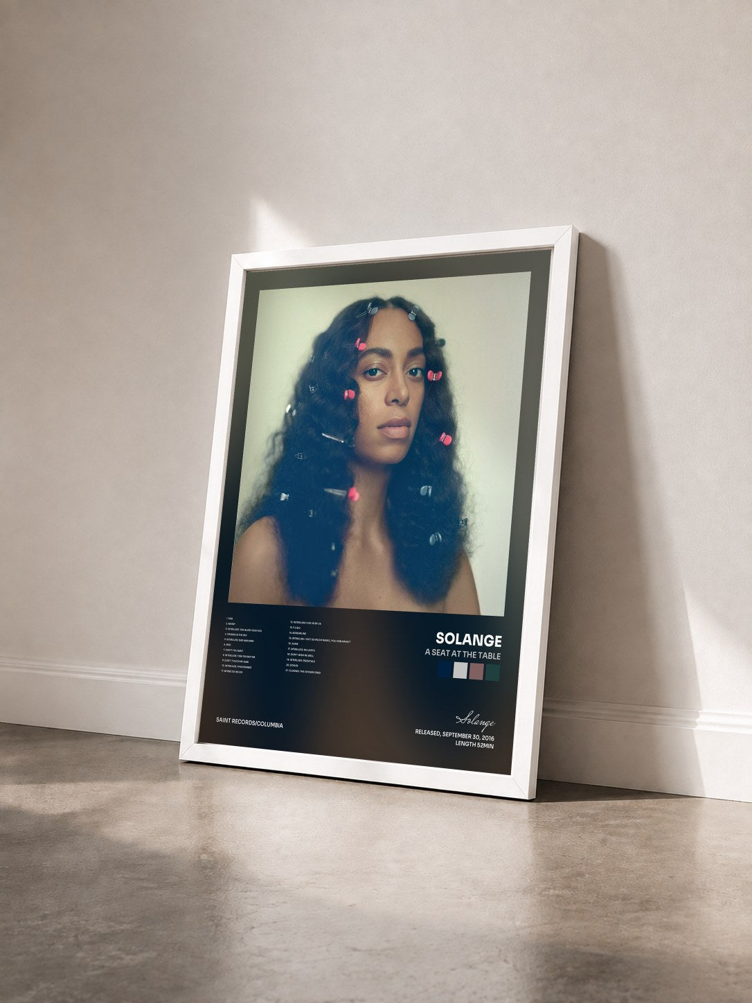 #blanc Tableau de l'album A Seat at the Table de Solange vu de trois quarts, cadre blanc