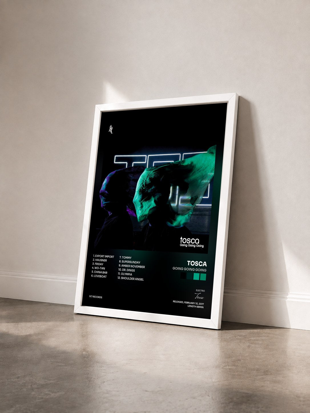 #blanc Tableau de l'album Going Going Going de Tosca vu de trois quarts, cadre blanc