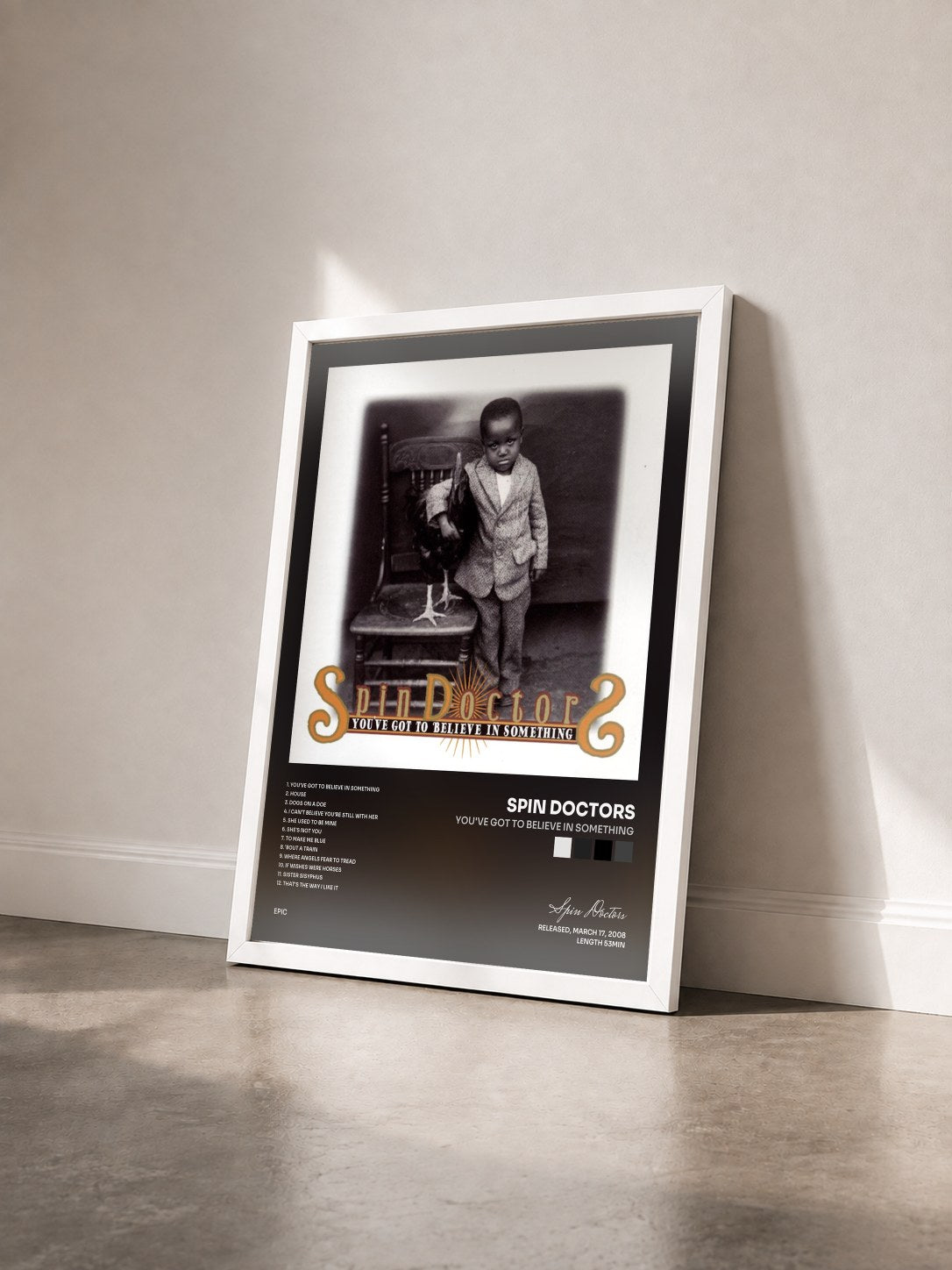 #blanc Tableau de l'album You've Got To Believe In Something de Spin Doctors vu de trois quarts, cadre blanc