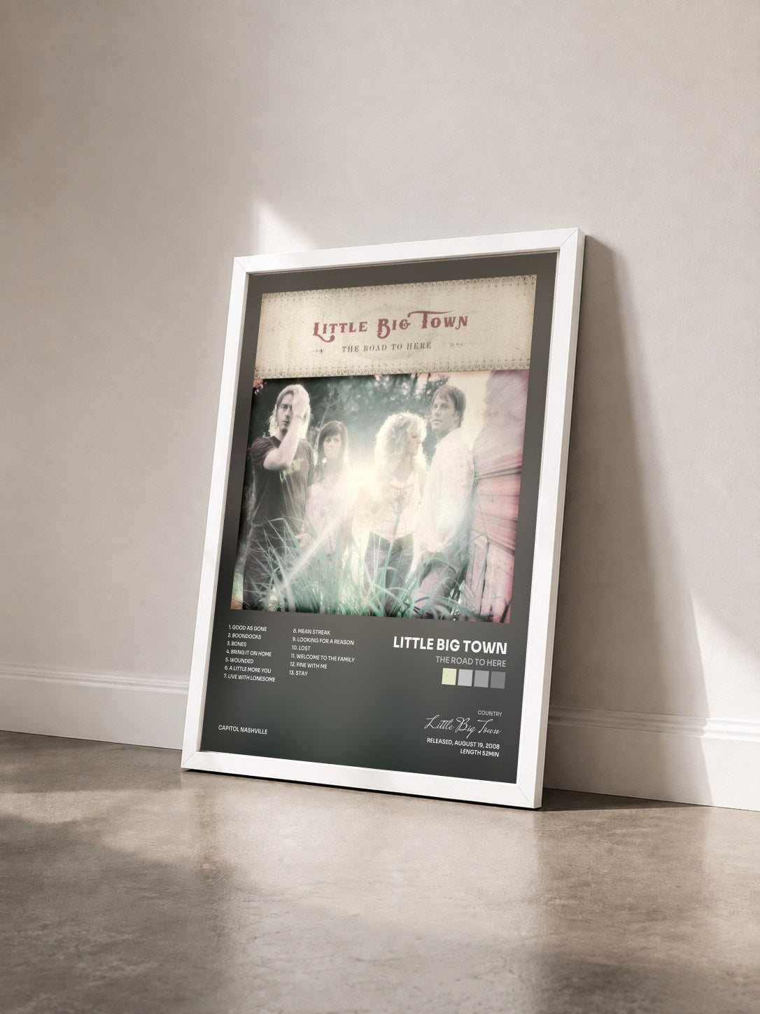#blanc Tableau de l'album The Road To Here de Little Big Town vu de trois quarts, cadre blanc