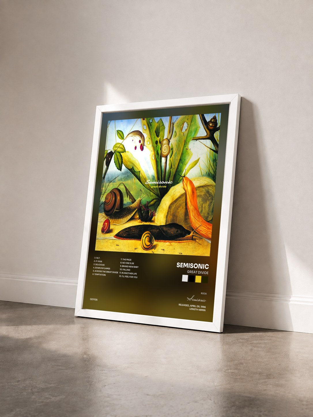 #blanc Tableau de l'album Great Divide de Semisonic vu de trois quarts, cadre blanc