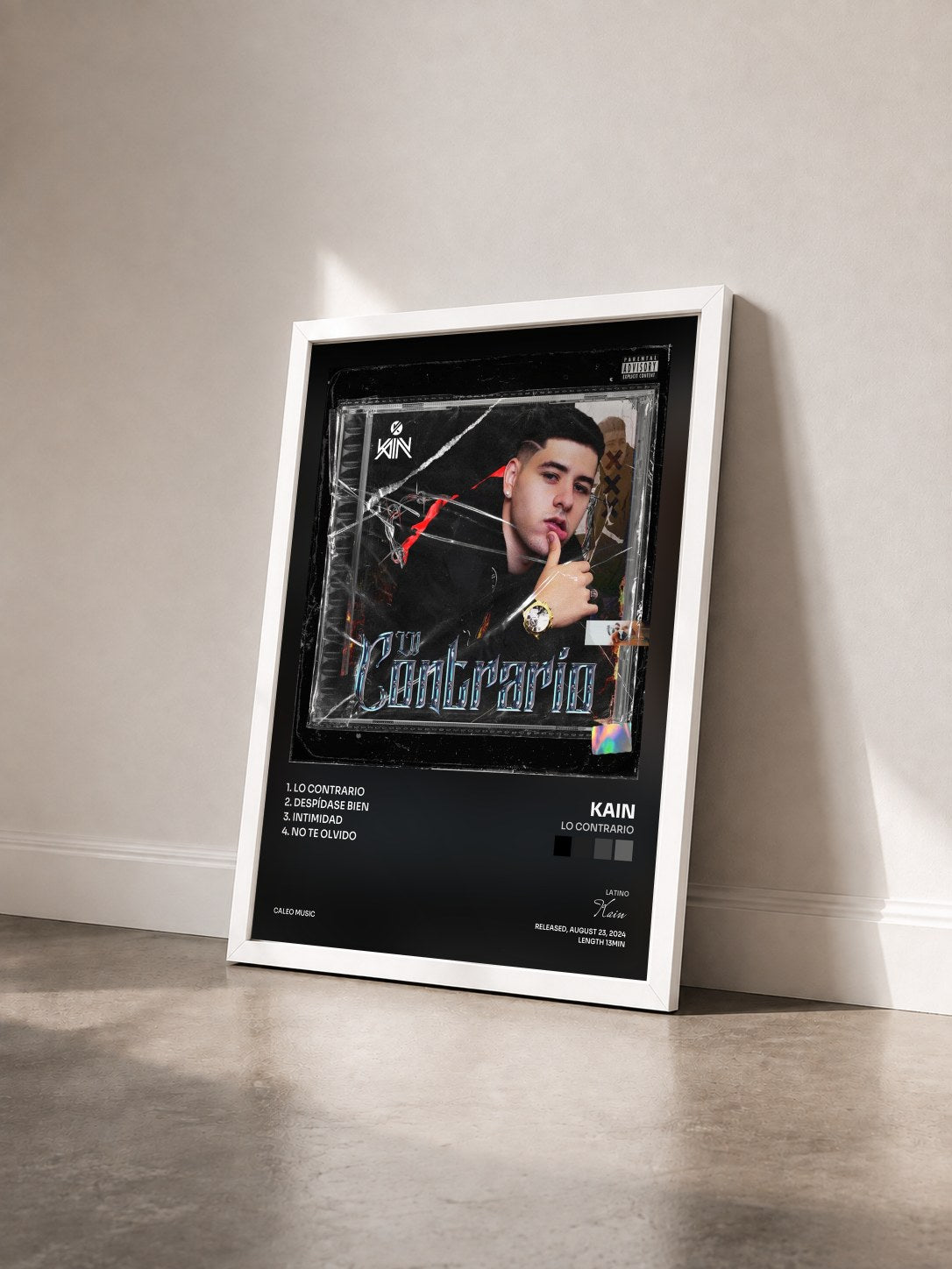 #blanc Tableau de l'album Lo Contrario de Kain vu de trois quarts, cadre blanc