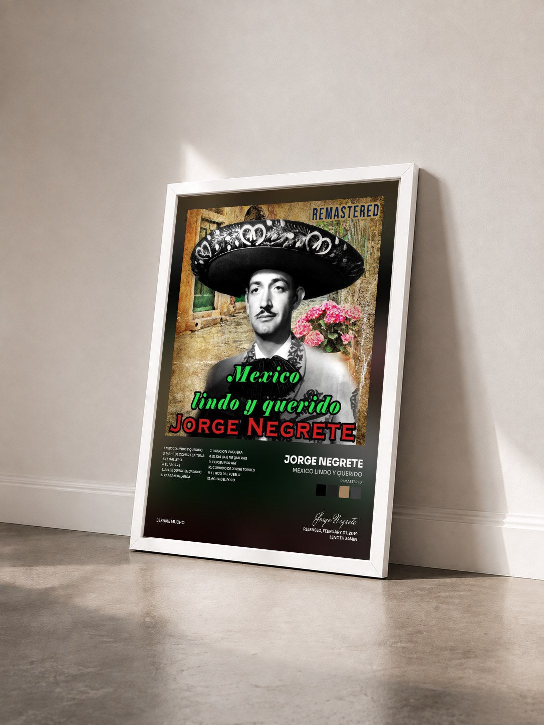 #blanc Tableau de l'album Mexico Lindo y Querido (Remastered) de Jorge Negrete vu de trois quarts, cadre blanc