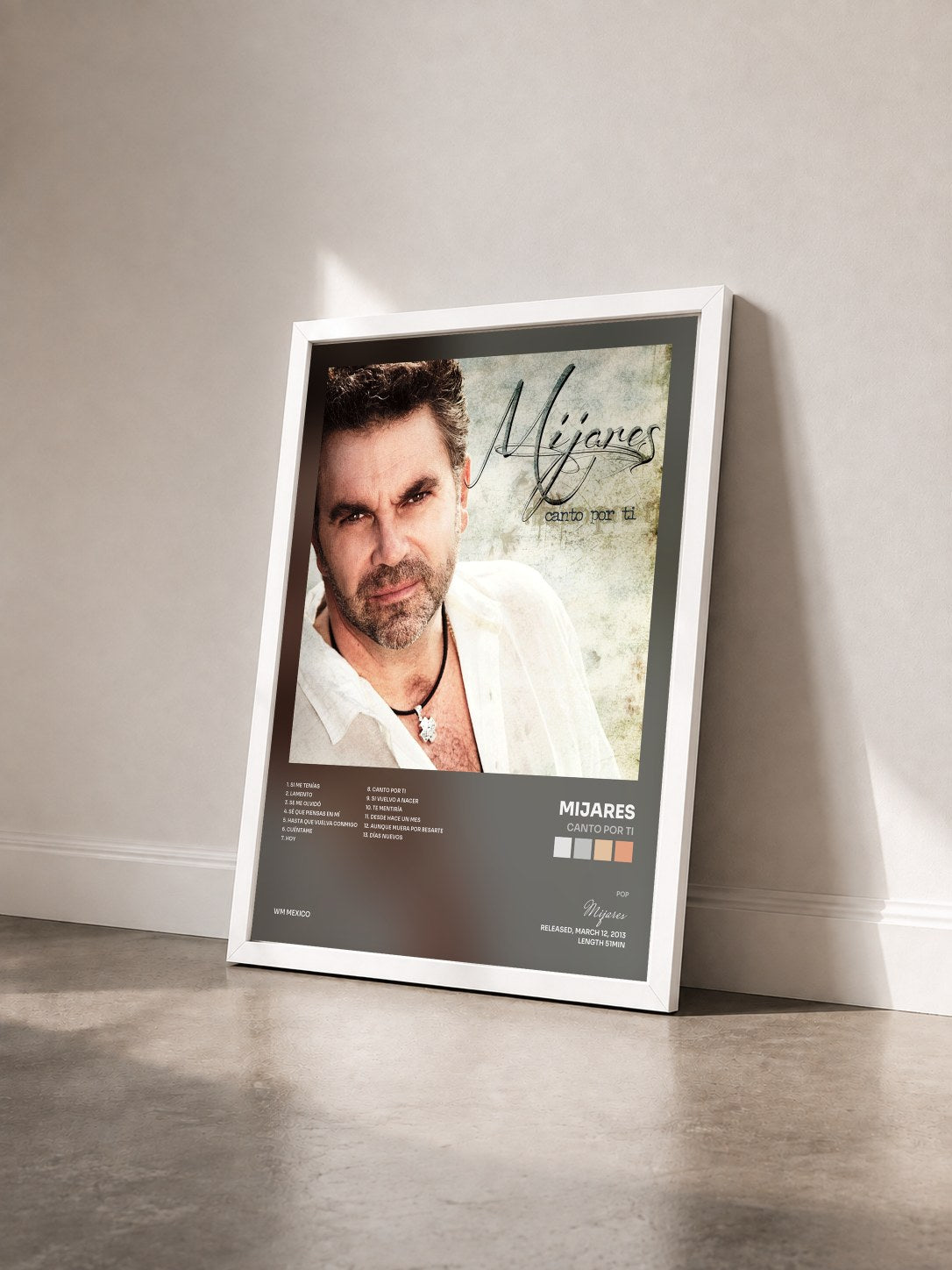 #blanc Tableau de l'album Canto Por Ti de Mijares vu de trois quarts, cadre blanc