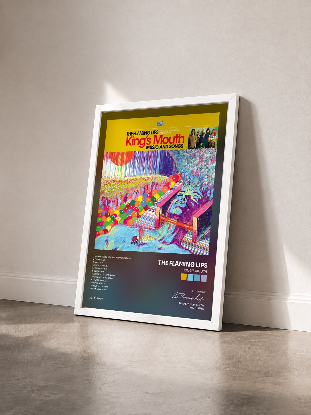 #blanc Tableau de l'album King's Mouth de The Flaming Lips vu de trois quarts, cadre blanc