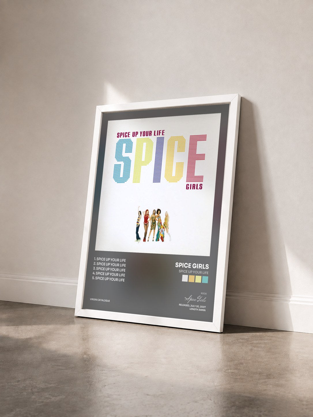 #blanc Tableau de l'album Spice Up Your Life de Spice Girls vu de trois quarts, cadre blanc