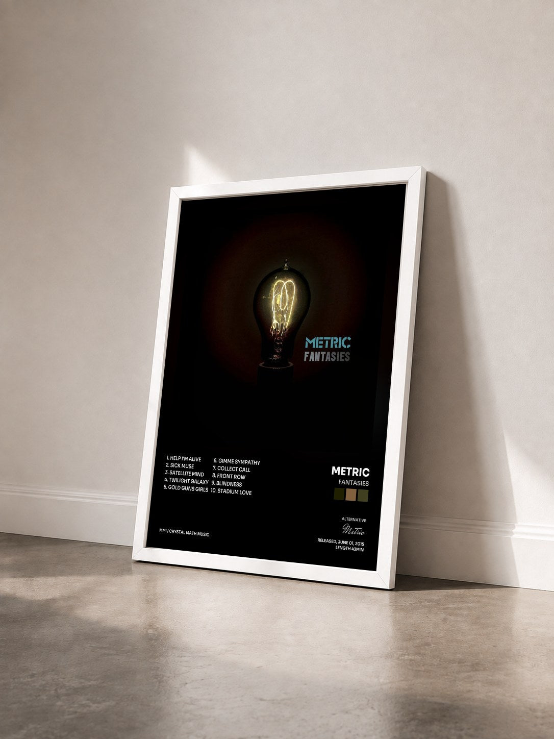 #blanc Tableau de l'album Fantasies de Metric vu de trois quarts, cadre blanc