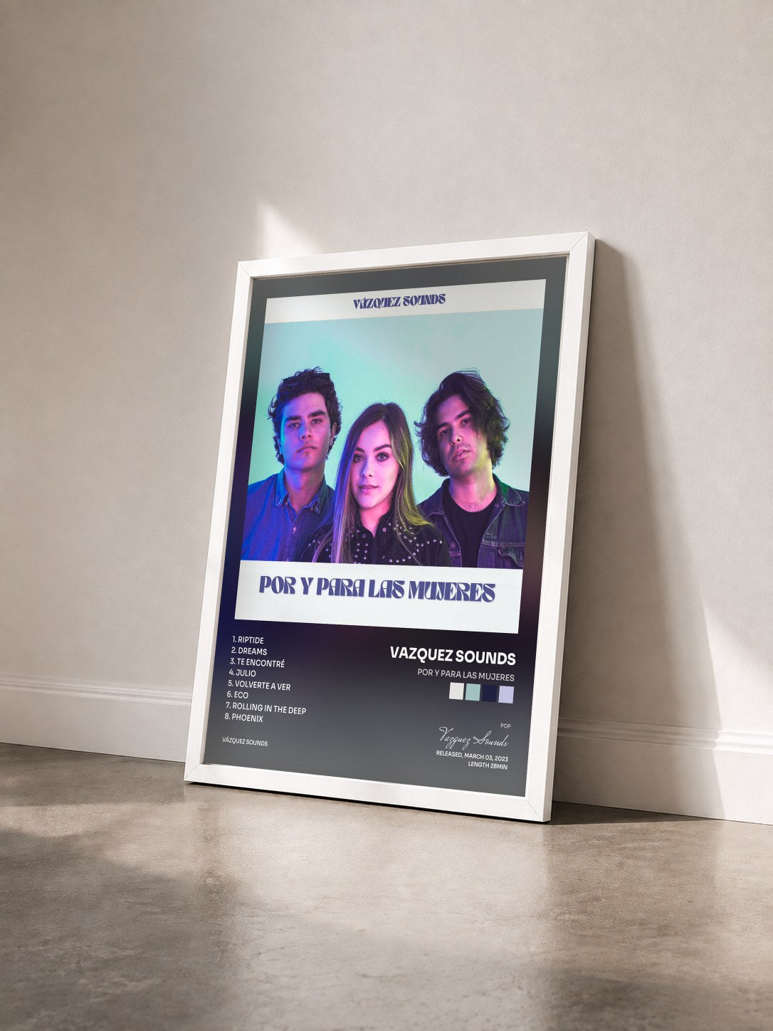 #blanc Tableau de l'album Por y Para Las Mujeres de Vazquez Sounds vu de trois quarts, cadre blanc