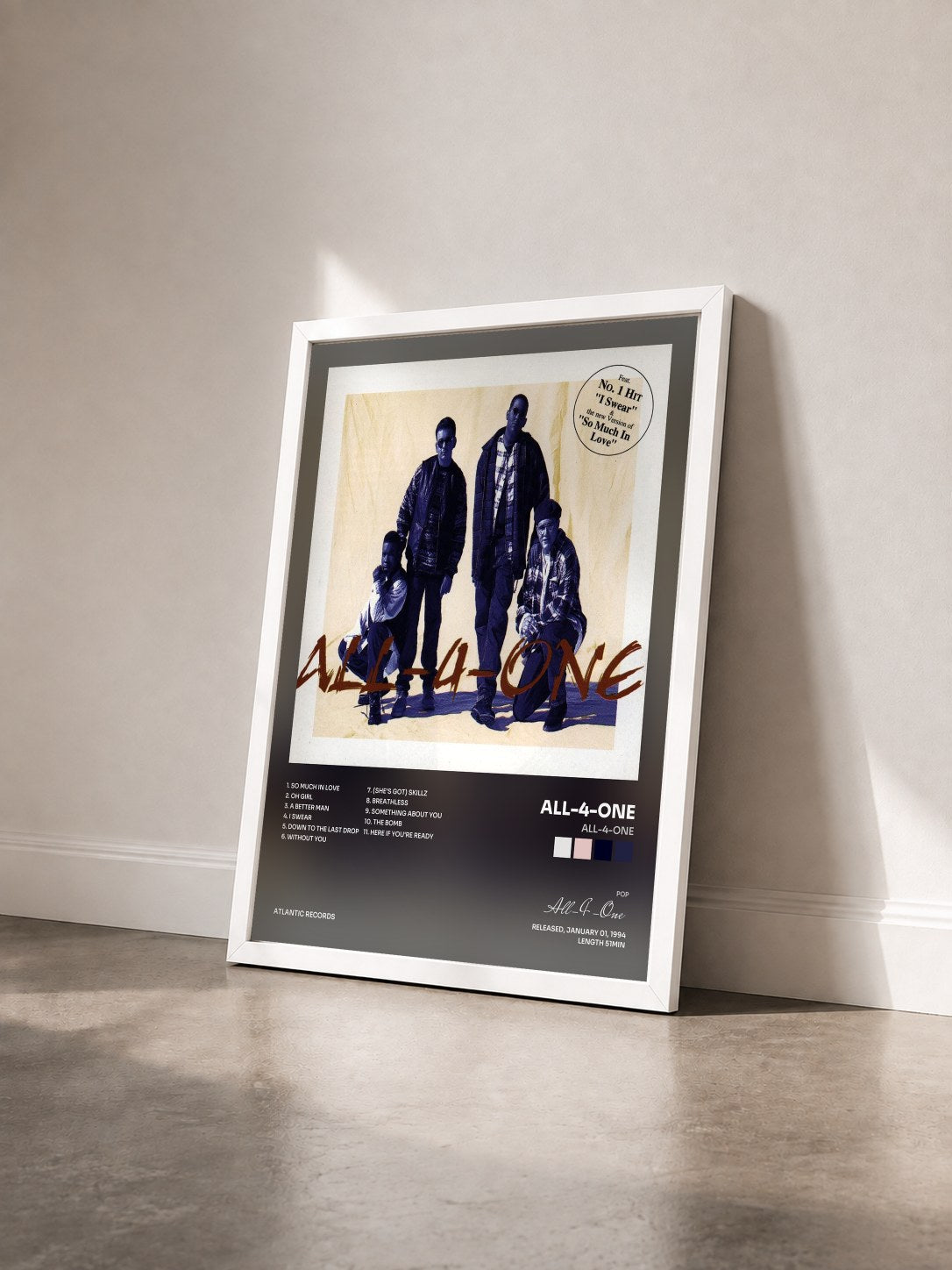 #blanc Tableau de l'album All-4-One de All-4-One vu de trois quarts, cadre blanc