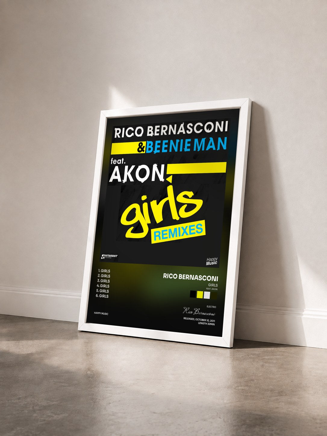 #blanc Tableau de l'album Girls (feat. Akon) [Remixes] - EP de Rico Bernasconi vu de trois quarts, cadre blanc