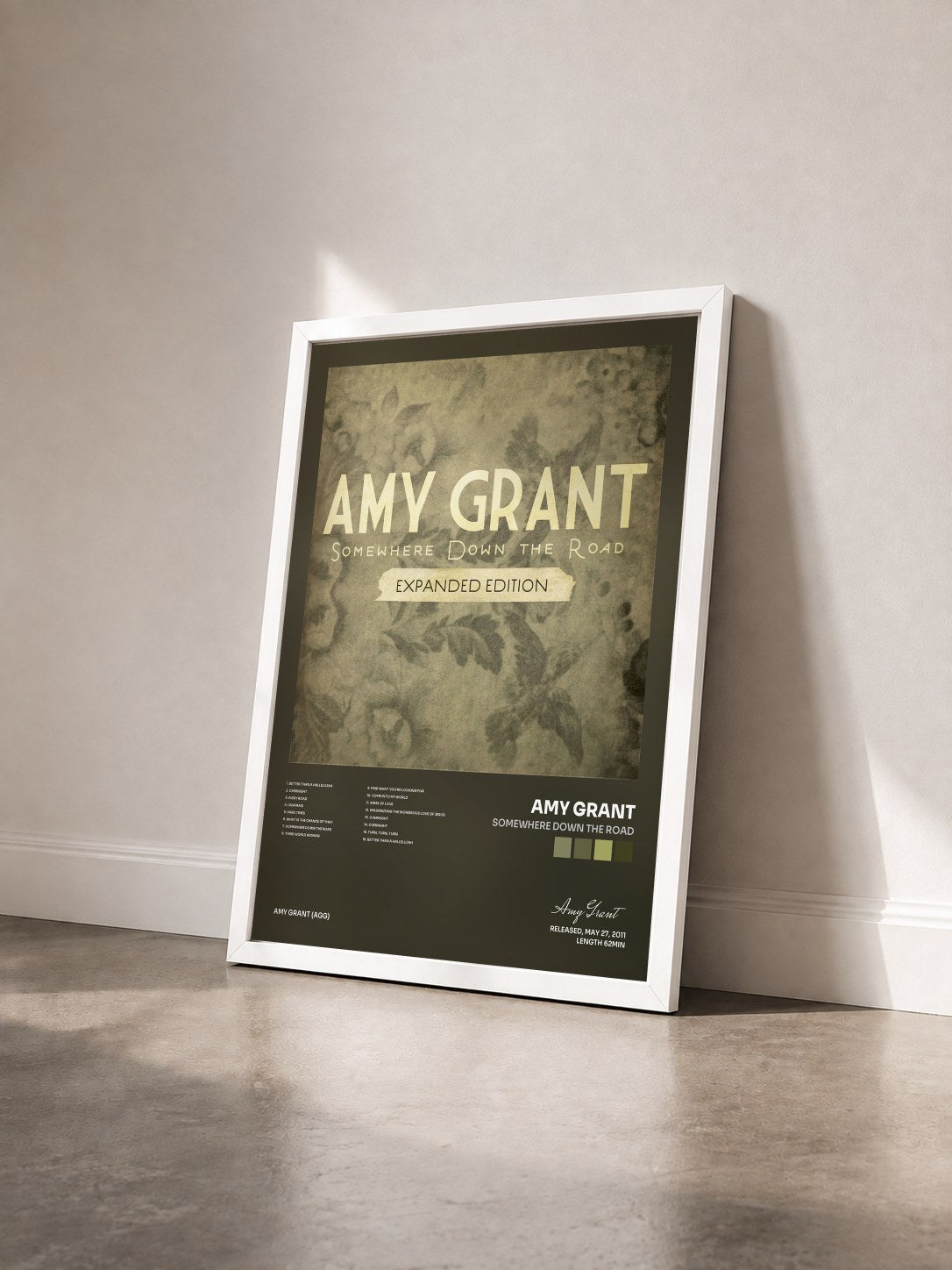 #blanc Tableau de l'album Somewhere Down The Road de Amy Grant vu de trois quarts, cadre blanc
