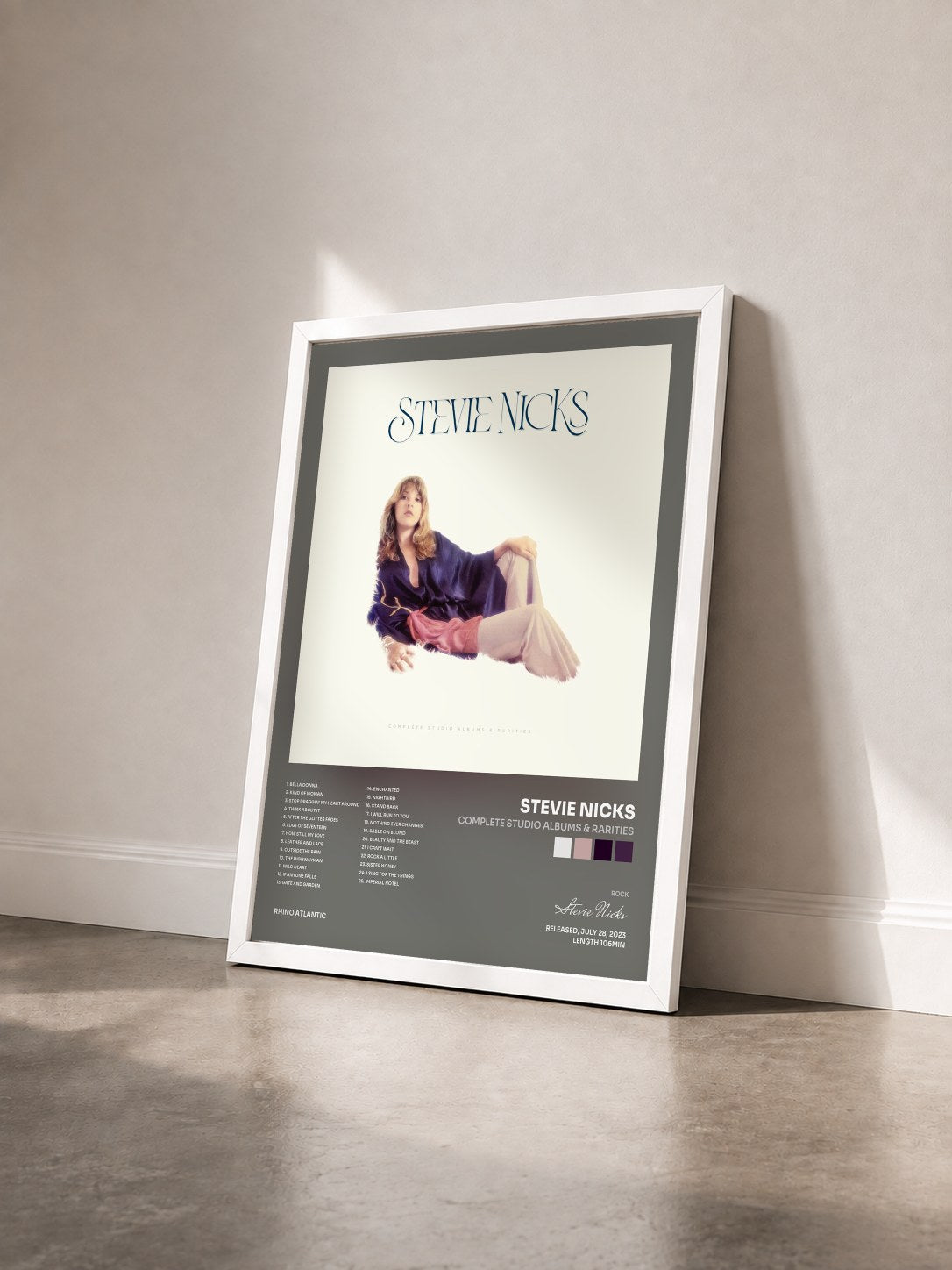 #blanc Tableau de l'album Complete Studio Albums & Rarities de Stevie Nicks vu de trois quarts, cadre blanc