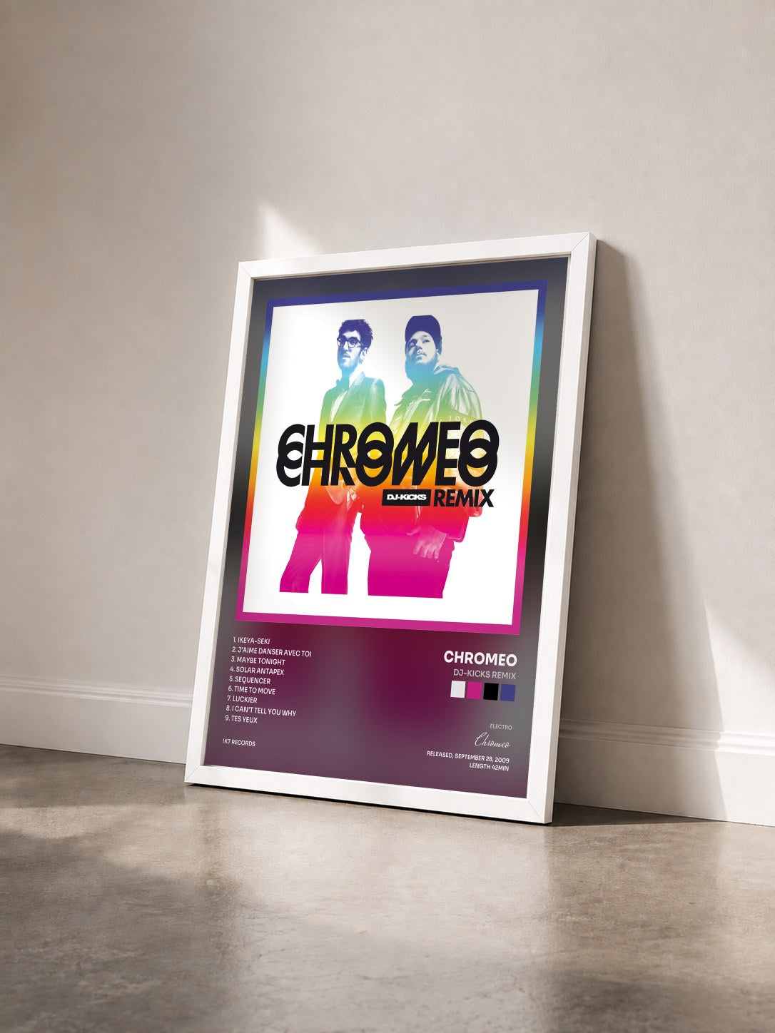 #blanc Tableau de l'album DJ-KiCKS Remix de Chromeo vu de trois quarts, cadre blanc