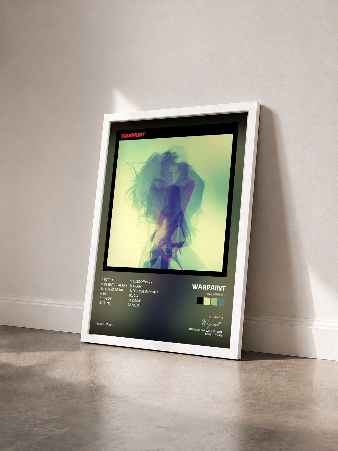 #blanc Tableau de l'album Warpaint de Warpaint vu de trois quarts, cadre blanc